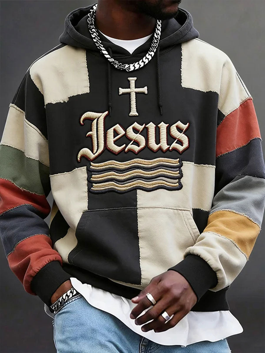 Herren Jesus Übergroße Schulter Hoodie mit Taschen