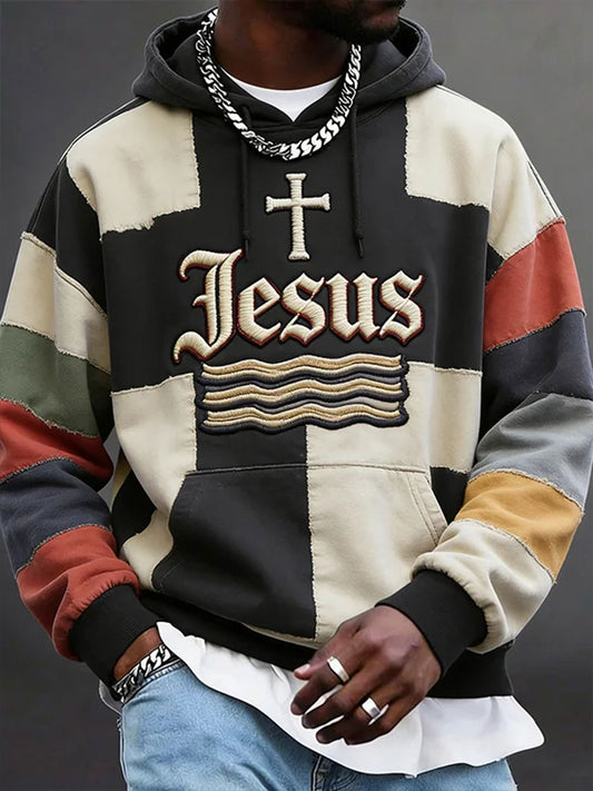 Herren Jesus Übergroße Schulter Hoodie mit Taschen