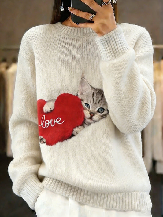 Damen Vintage Animal Print Komfort Casual Pullover