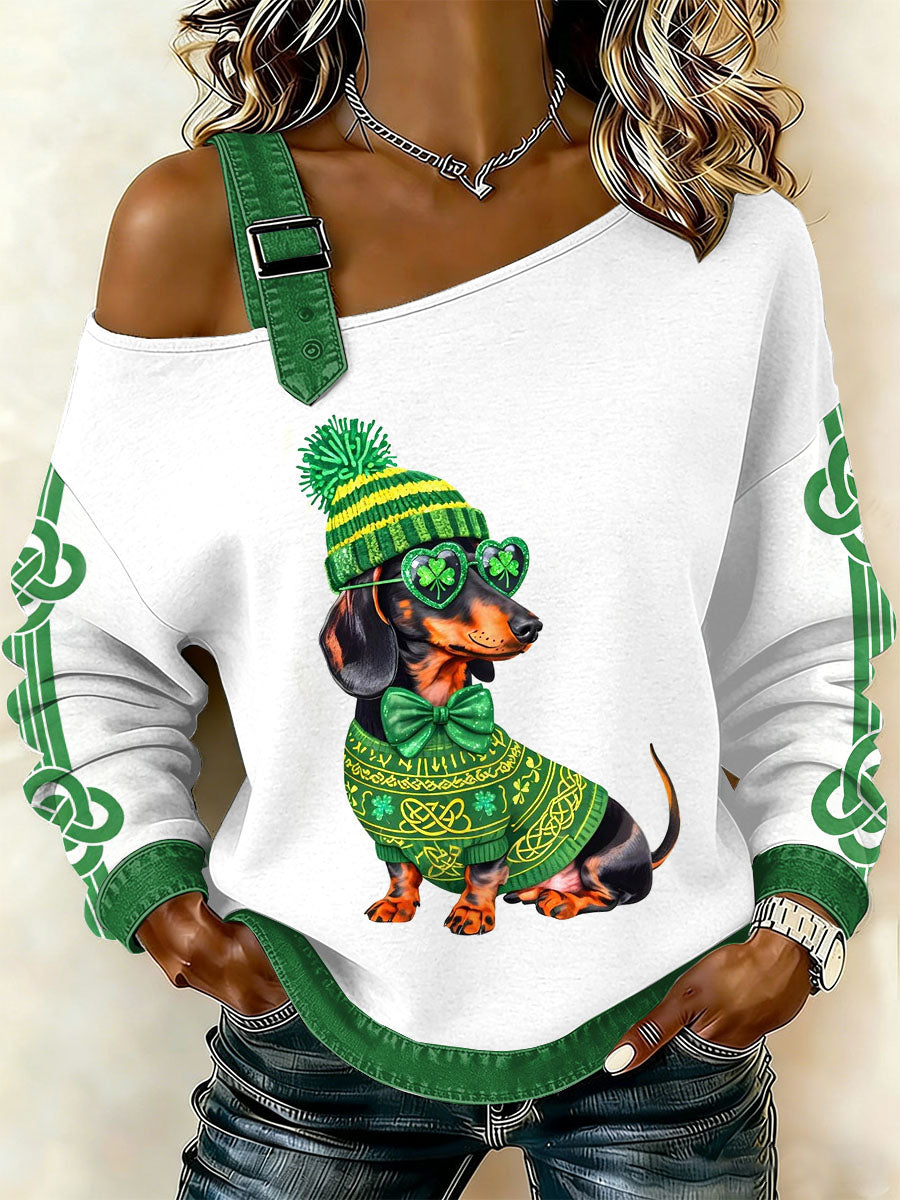 Damen Vintage St. Patrick's Day Print lässig schulter frei Sweatshirt