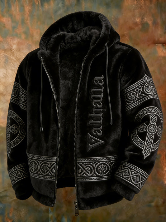 Herren Viking-Stil Val halla mit Plüsch Warme Kapuzen jacke mit Reiß verschluss
