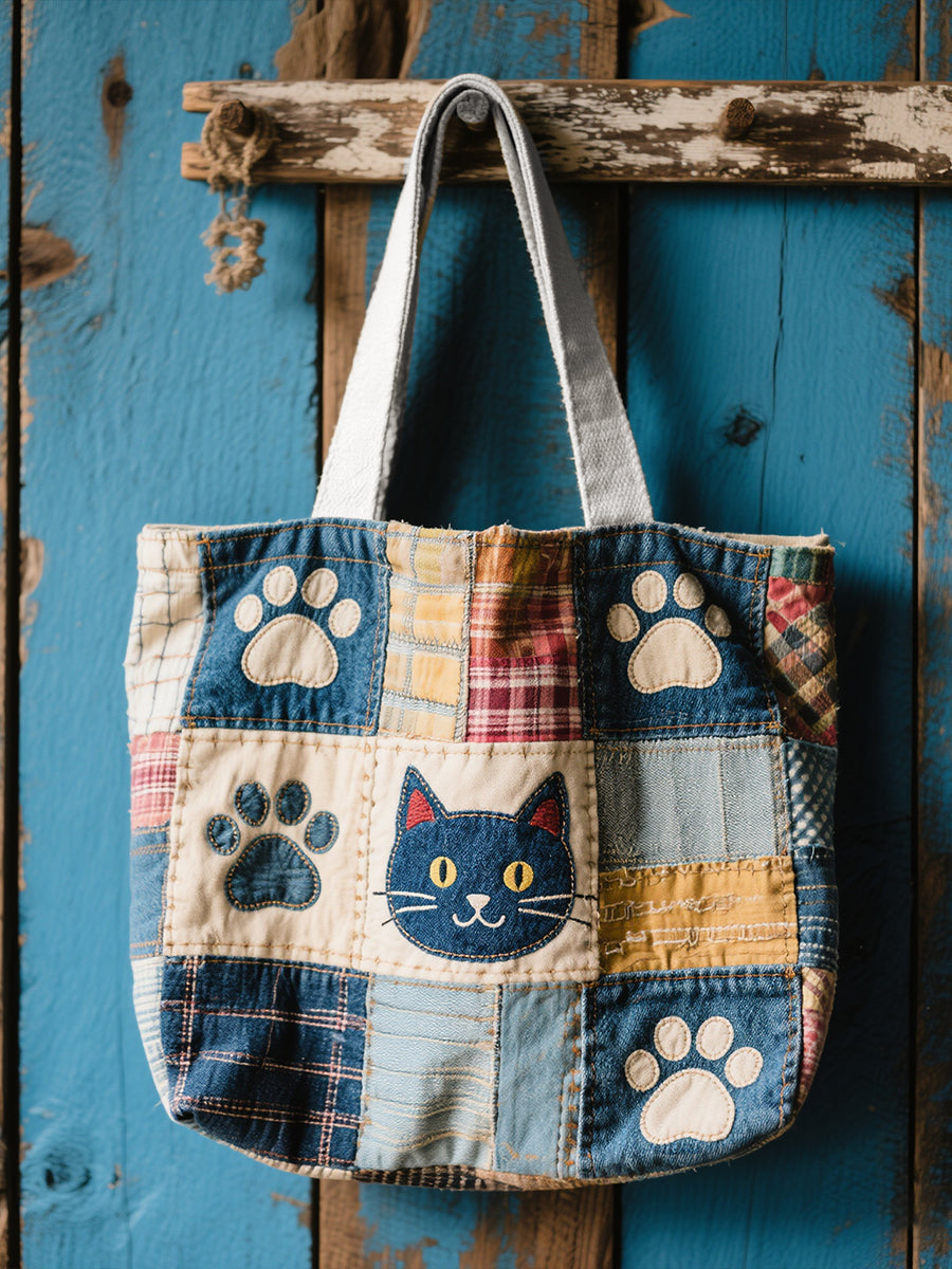 Reizende Katzen muster Patchwork Kunst Leinwand Tasche