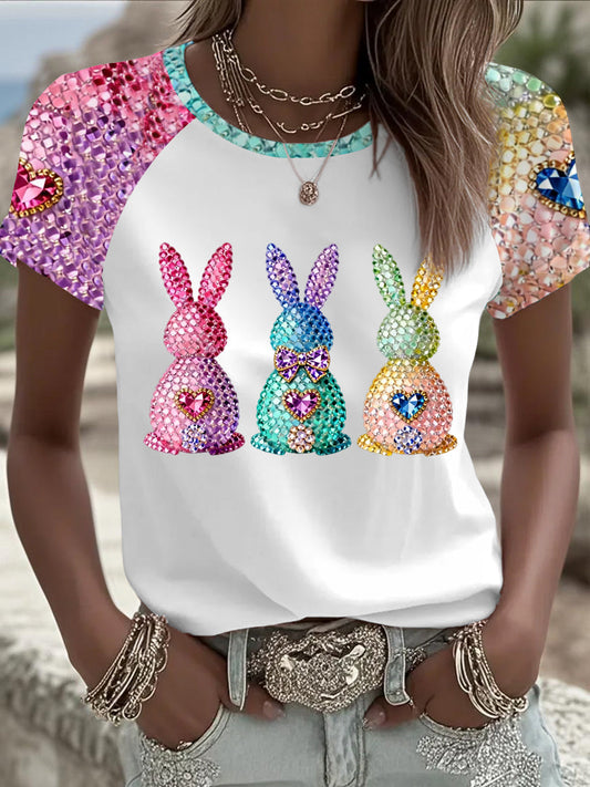 Damen Osterhase Kunst Rundhals Kurzarm T-Shirt