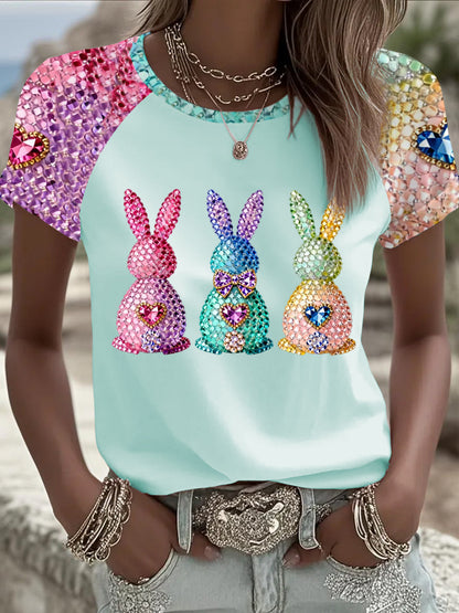 Damen Osterhase Kunst Rundhals Kurzarm T-Shirt