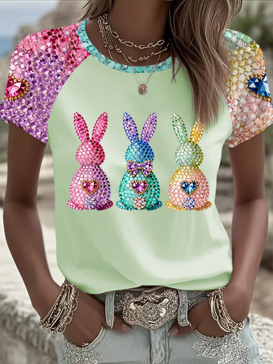 Damen Osterhase Kunst Rundhals Kurzarm T-Shirt