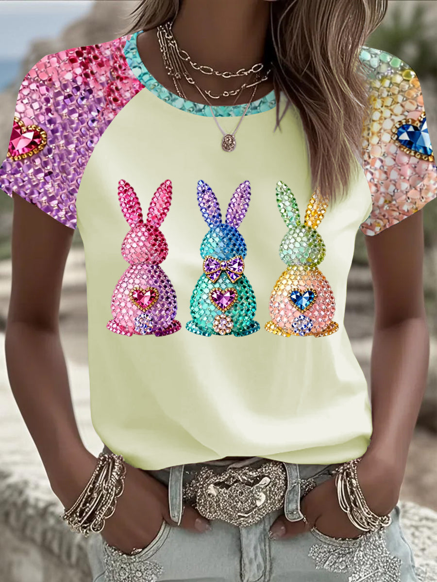 Damen Osterhase Kunst Rundhals Kurzarm T-Shirt