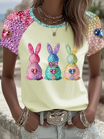 Damen Osterhase Kunst Rundhals Kurzarm T-Shirt