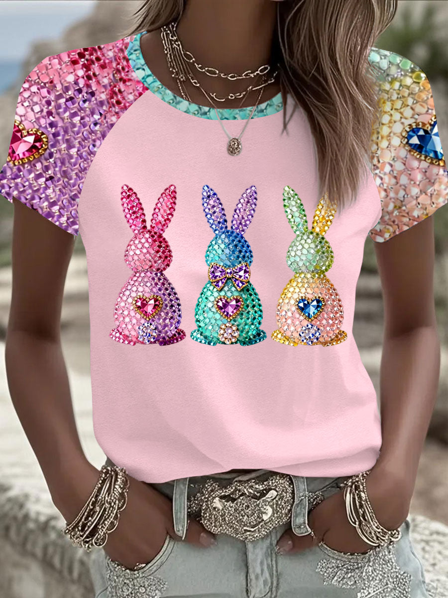 Damen Osterhase Kunst Rundhals Kurzarm T-Shirt