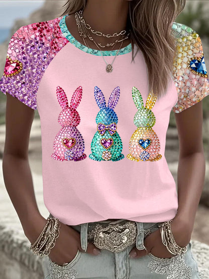 Damen Osterhase Kunst Rundhals Kurzarm T-Shirt