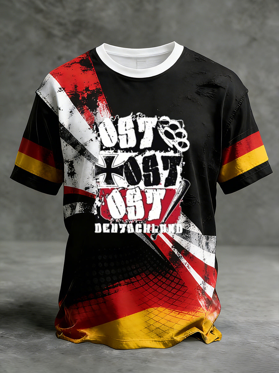 Herren Vintage deutsche Flagge Print Casual T-Shirt