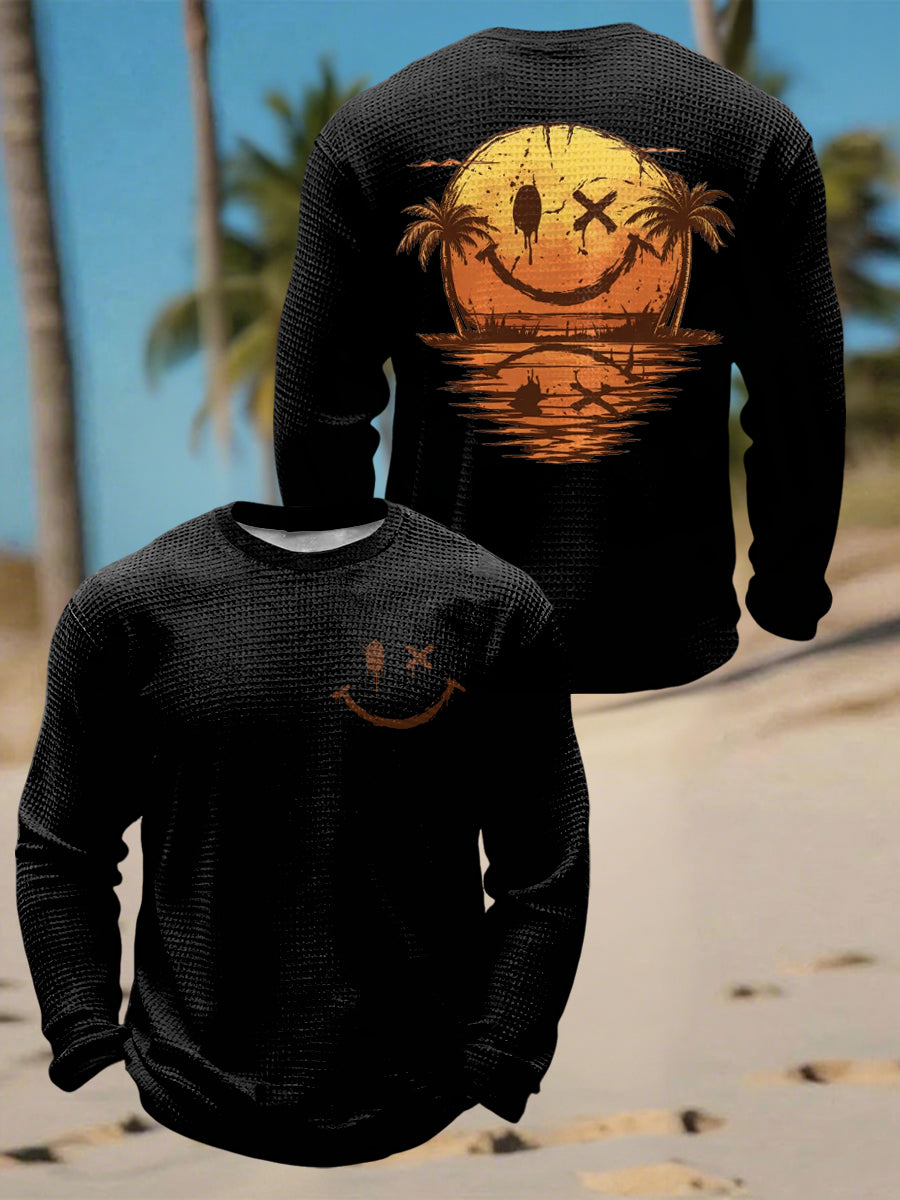 Herren Smiley Sea Waffel-Longsleeve-T-Shirt