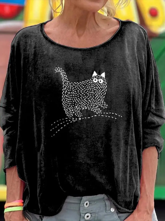 Frauen niedliche Katze Patchwork Kunst bedrucktes Sweatshirt