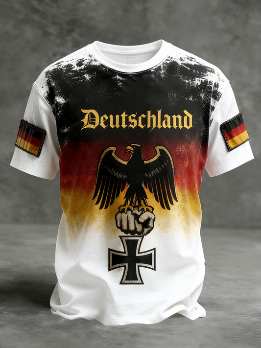 Herren Vintage deutsche Flagge Print Casual T-Shirt