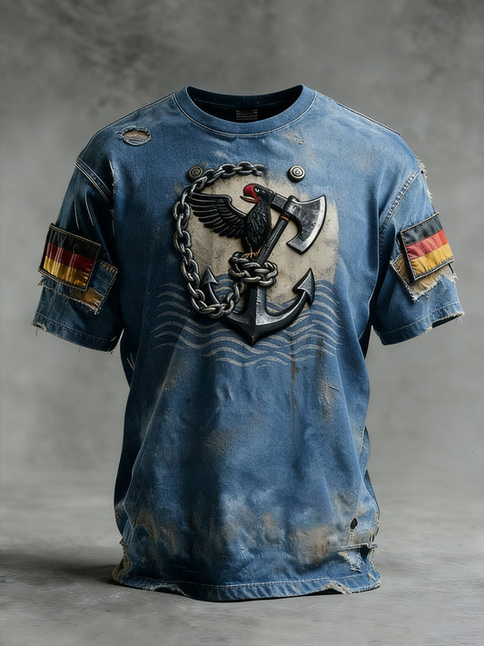 Herren Vintage deutsche Flagge Print Casual T-Shirt