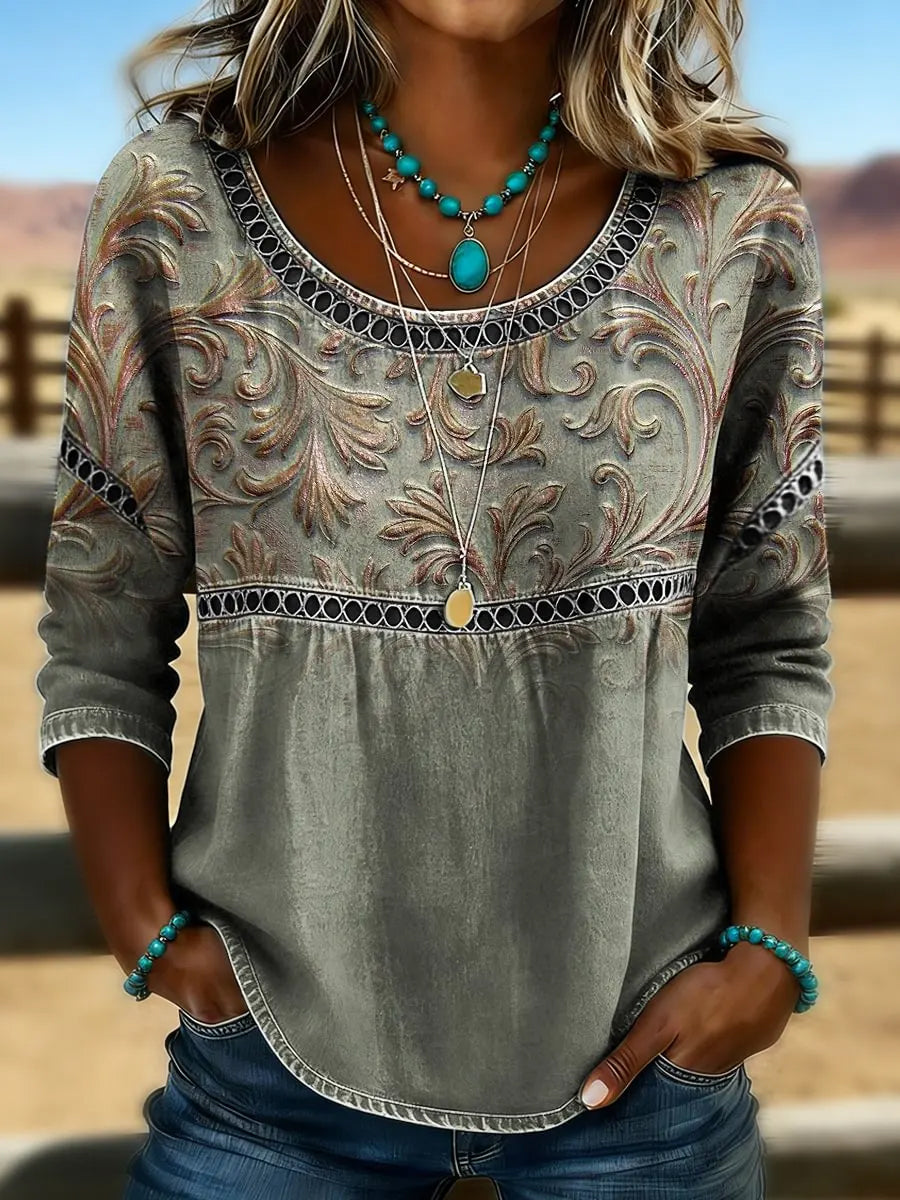 Damen-Top im Vintage-Stil mit Blumenmuster, lässig