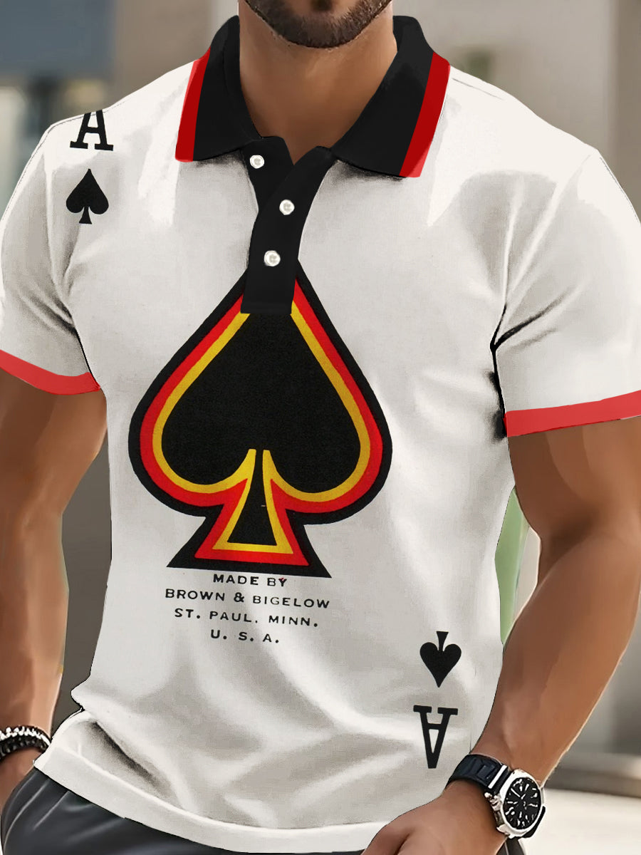 Herren Vintage Poker Ace of Pik Kunstdruck Casual Polo Shirt