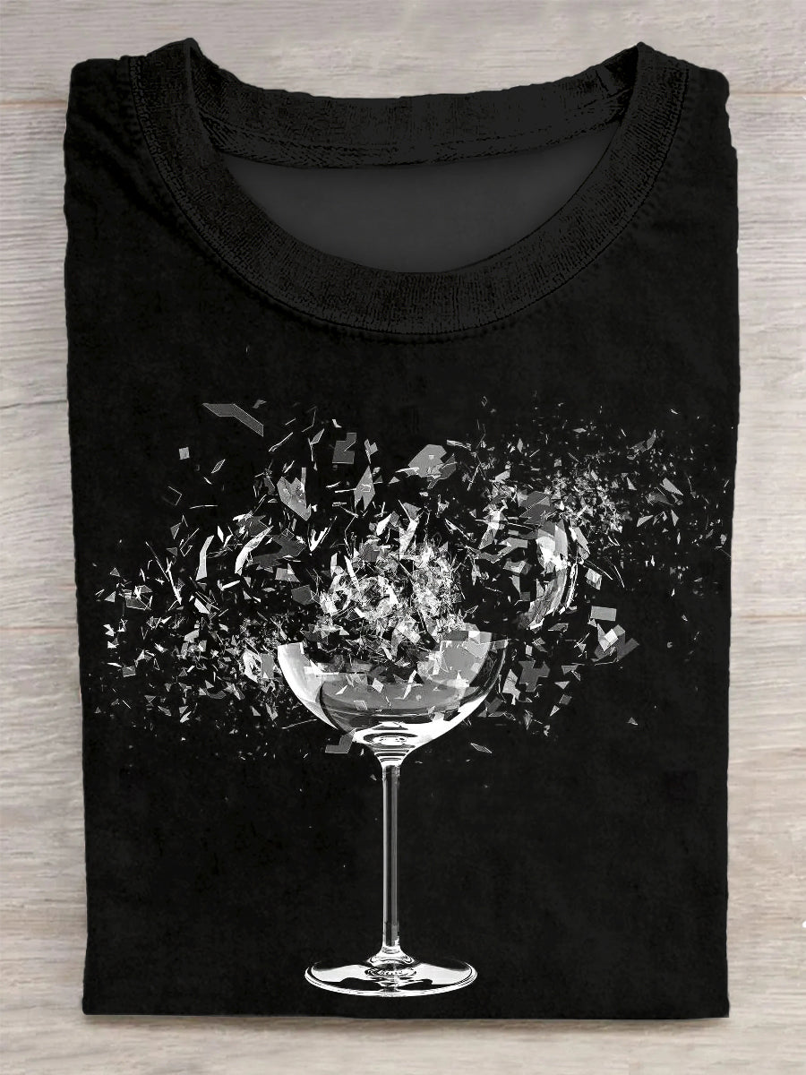 Unisex gebrochenes Glas gedruckt Vintage Mode Lose Kurzarm T-Shirt