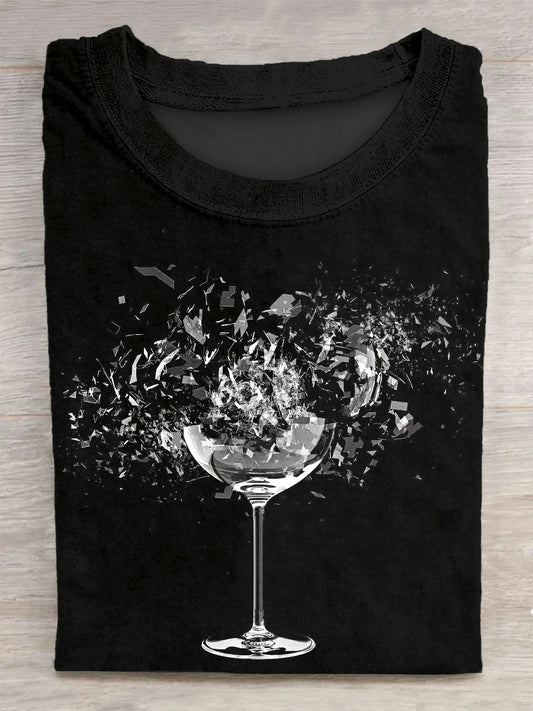 Unisex gebrochenes Glas gedruckt Vintage Mode Lose Kurzarm T-Shirt