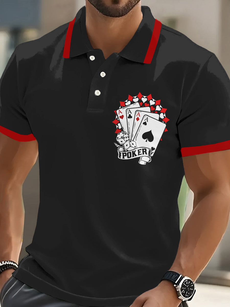 Herren Vintage Poker Würfel Kunstdruck Casual Polo Shirt