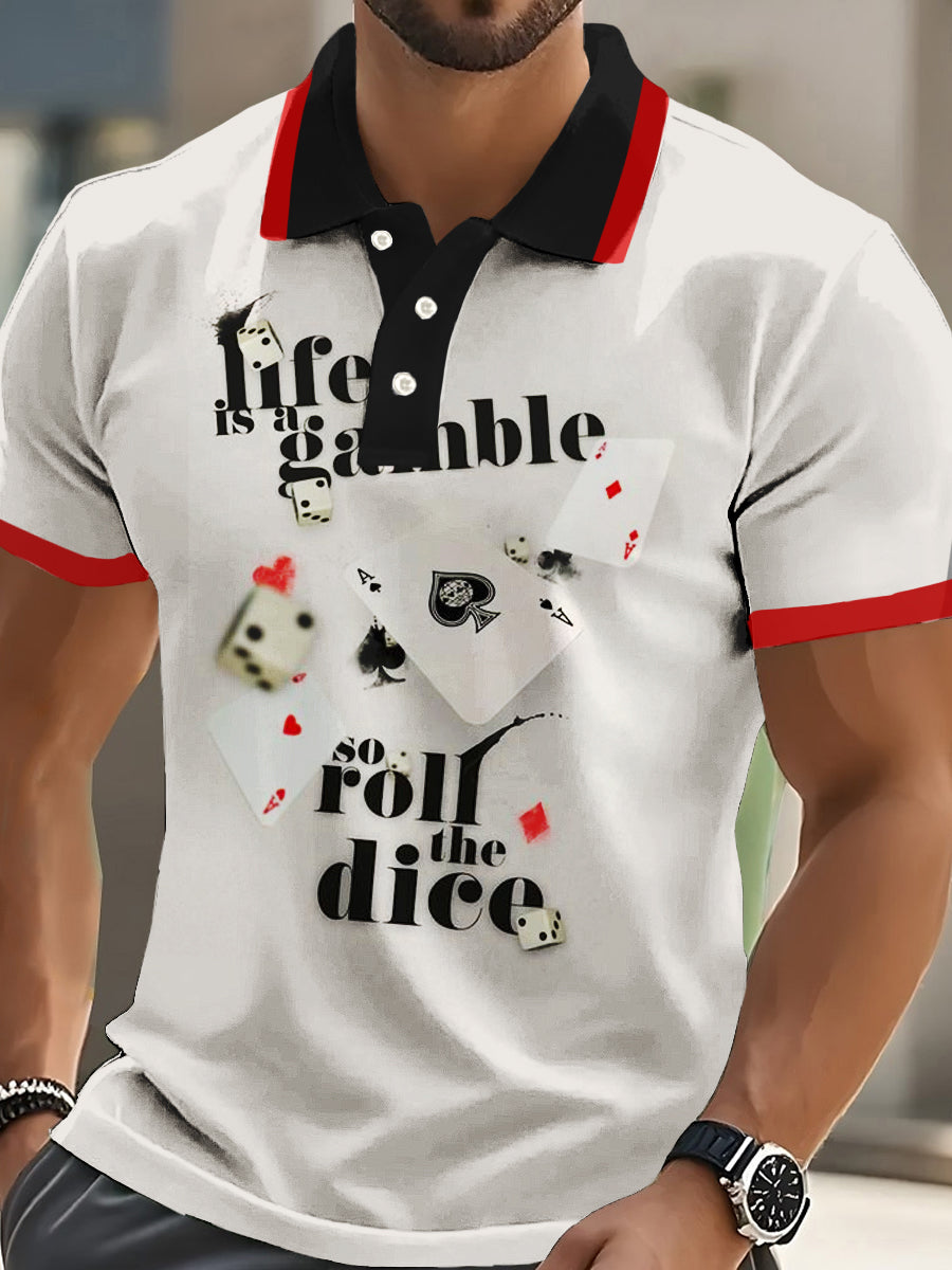 Herren Vintage Poker Letter Art Print Casual Polo Shirt