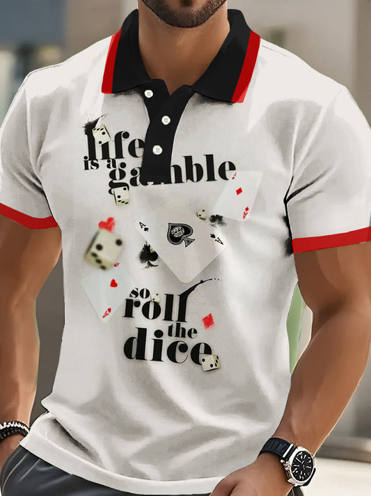 Herren Vintage Poker Letter Art Print Casual Polo Shirt