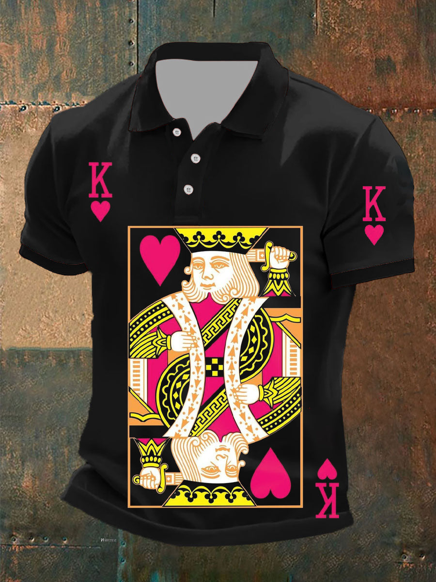 Herren Retro-Spielkarte Kunst Freizeit-Polo-Shirt