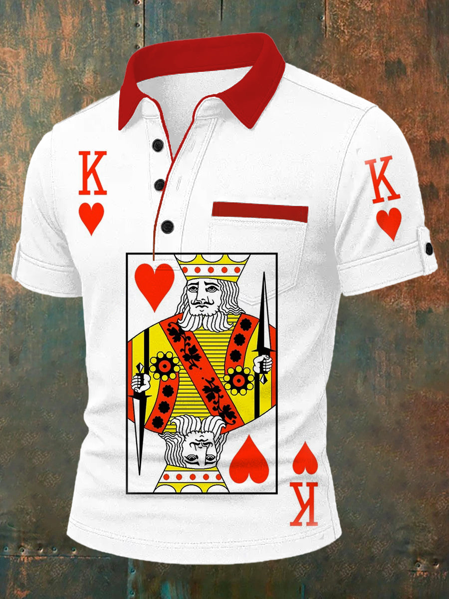 Herren Retro-Spielkarte Kunst Freizeit-Polo-Shirt