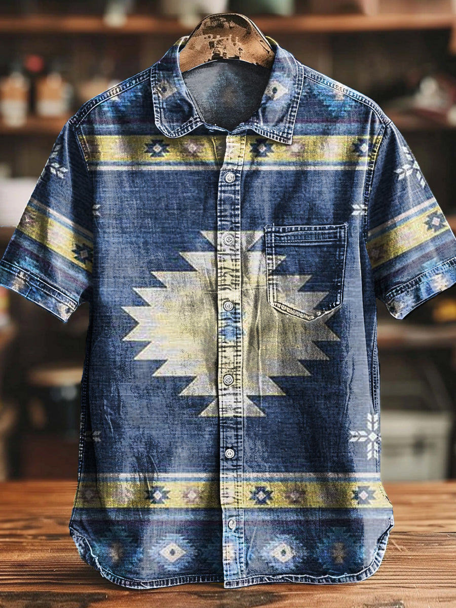 Vintage Ethnisches geometrisches Kunstdruck-Freizeit hemd