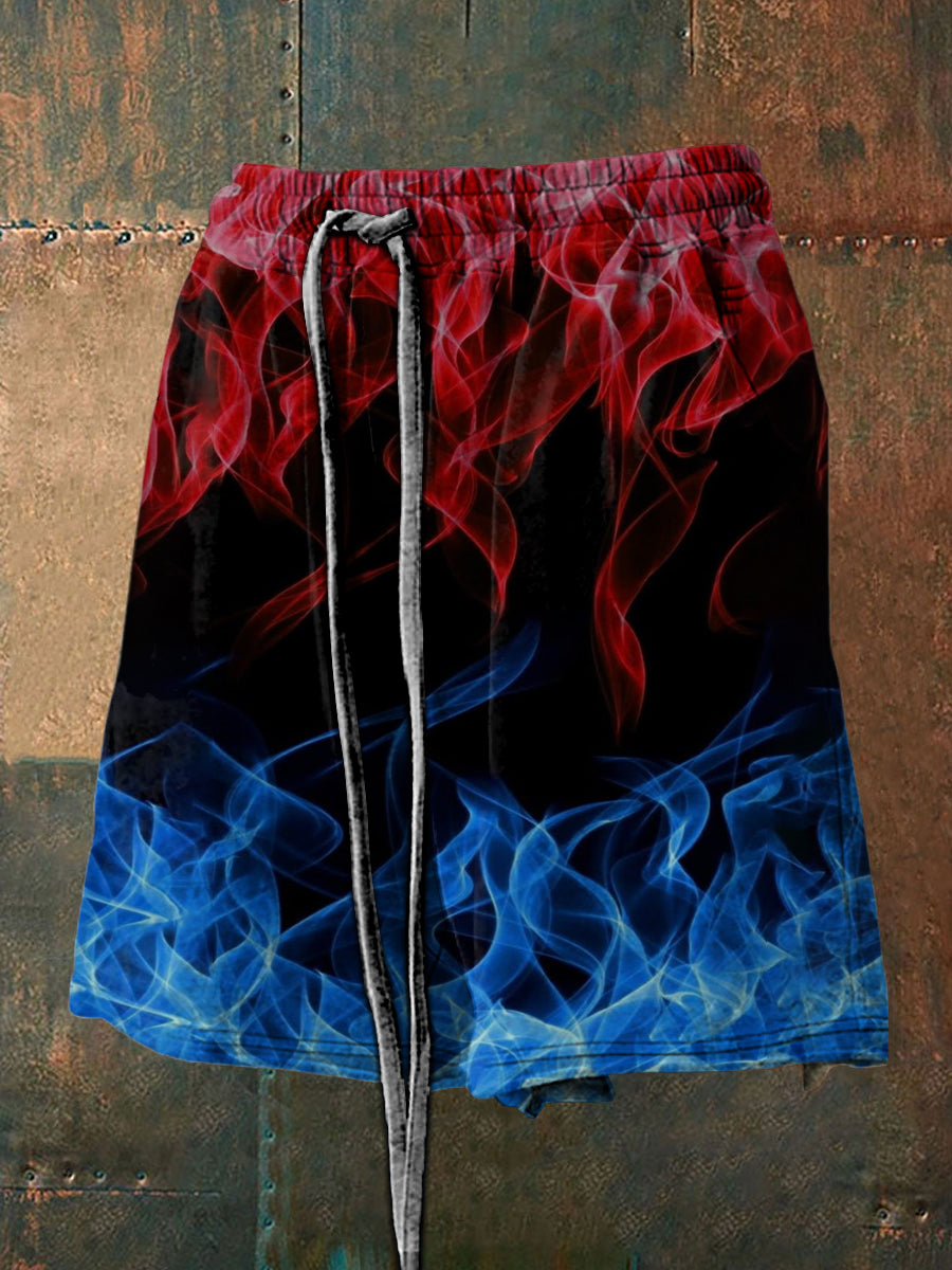Herren Vintage Dutch Flame Kampagne Abstrakter Druck Casual Taschen Kordel zug Shorts