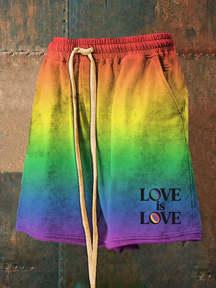 Herren Vintage Pride Moon Bunte Liebe ist Liebes druck Casual Pocket Kordel zug Shorts