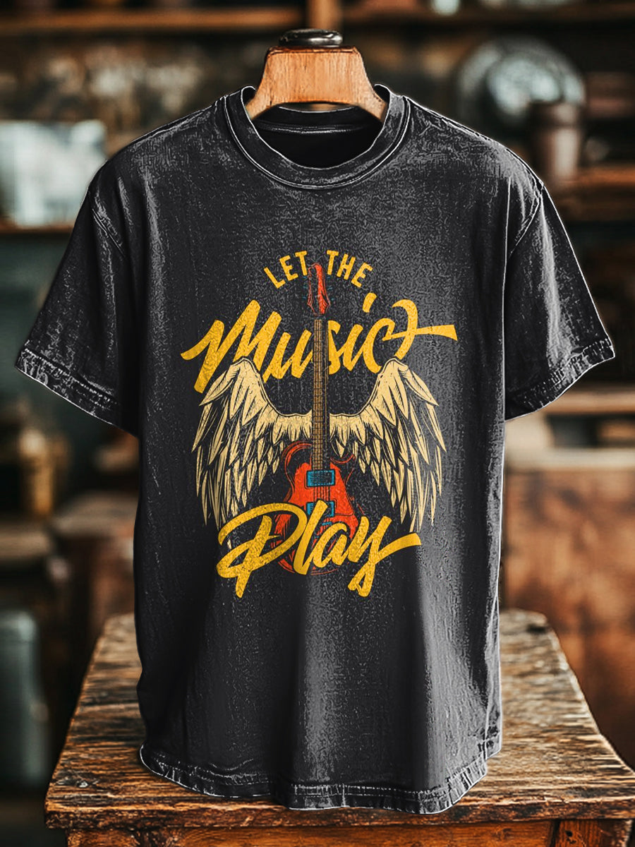 Unisex Vintage Gitarren flügel drucken lässig locker T-Shirt