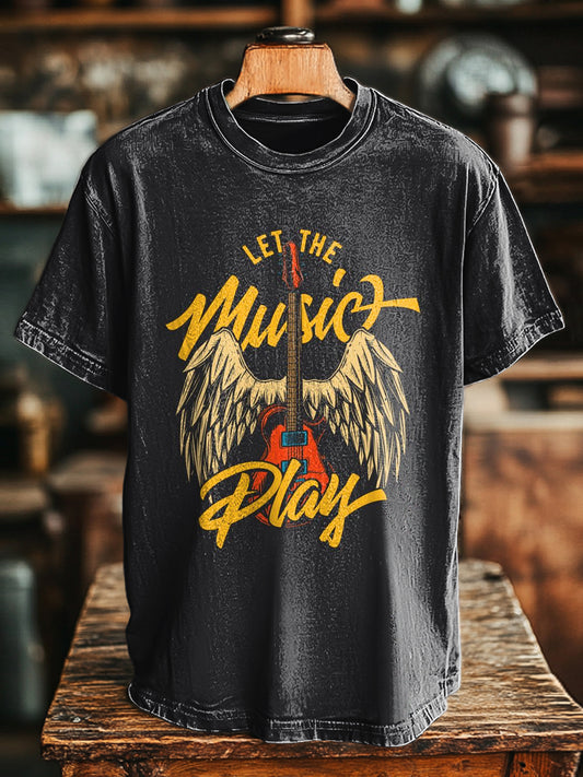 Unisex Vintage Gitarren flügel drucken lässig locker T-Shirt