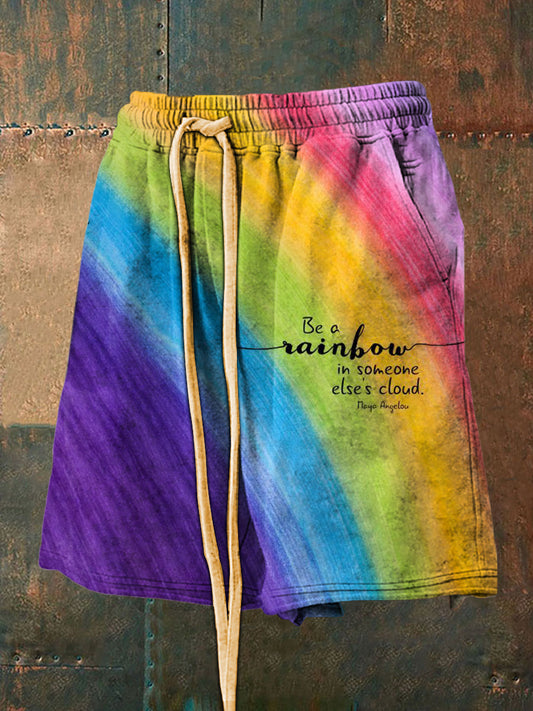 Herren Vintage Pride Moon Bunter Regenbogen druck Freizeit-Taschen-Kordel zug shorts