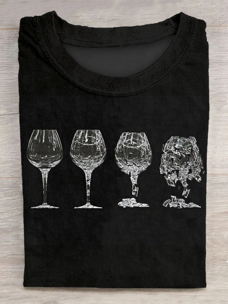 Unisex gebrochenes Glas gedruckt Vintage Mode Lose Kurzarm T-Shirt