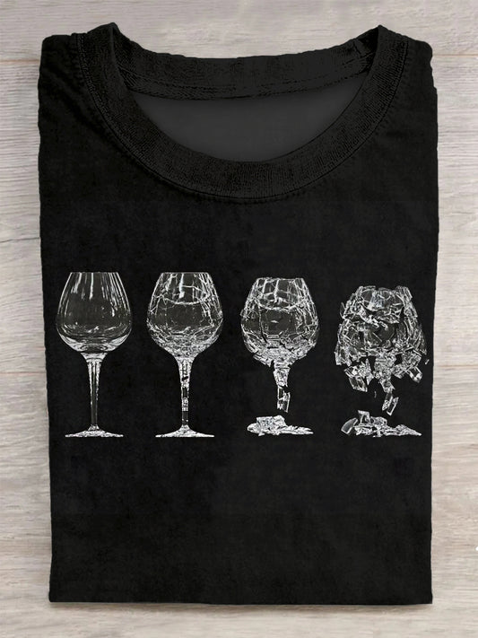 Unisex gebrochenes Glas gedruckt Vintage Mode Lose Kurzarm T-Shirt