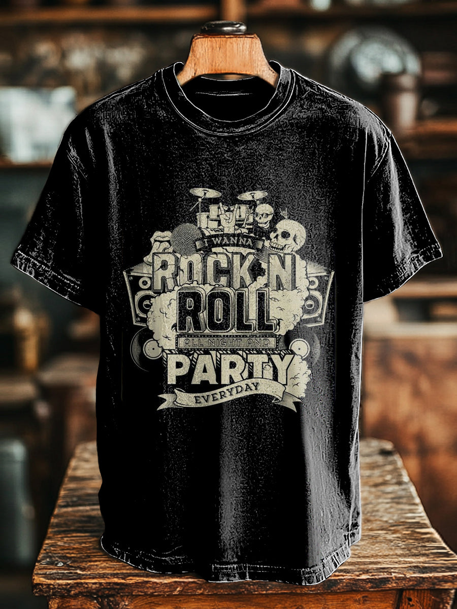 Unisex Vintage Skull Rock Band Print lässig locker T-Shirt