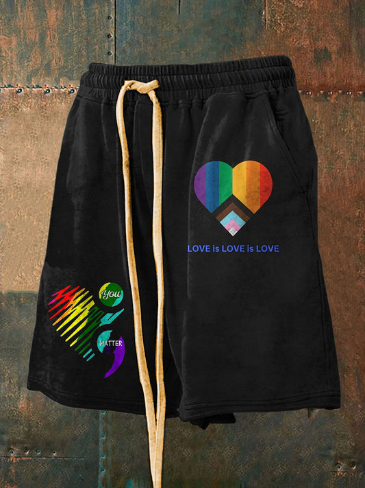 Herren Vintage Pride Moon Bunte Liebe ist Liebes druck Casual Pocket Kordel zug Shorts
