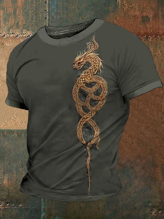 Wikinger Mythos Drachen Totem Keltischer Knoten bedrucktes Rundhals-Sportliches Kurzarm-T-Shirt