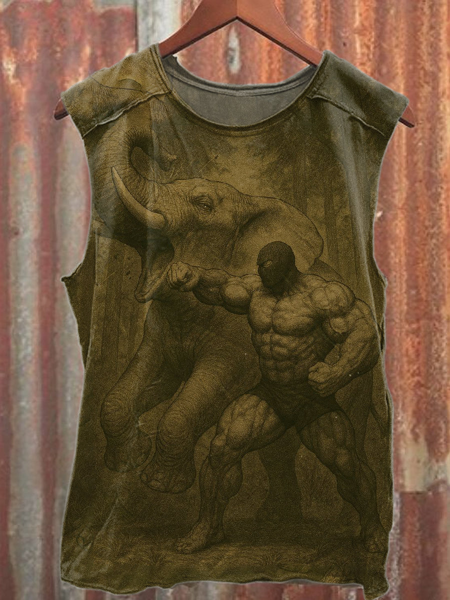 Vintage Samurai-Krieger-Print Lässiges Baumwoll-Tanktop