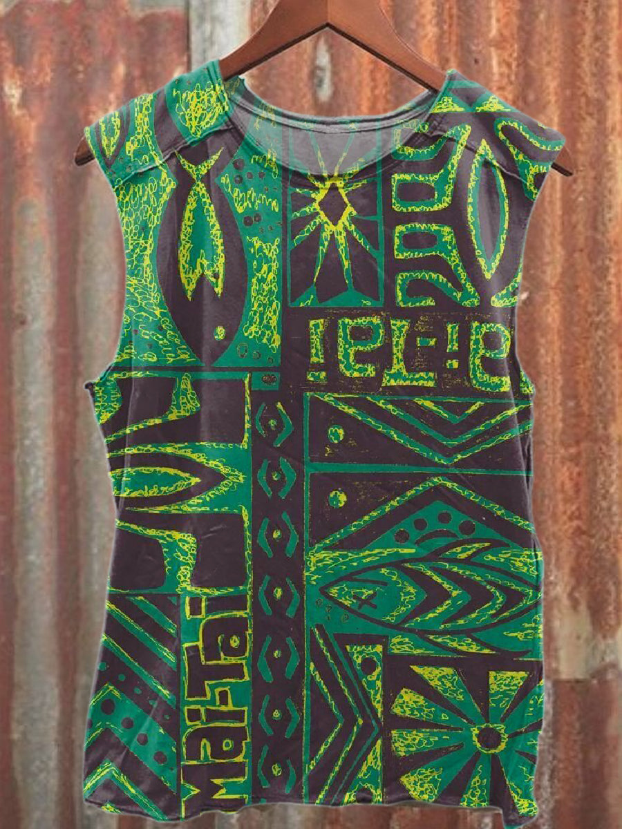 Retro-Graffiti-Print Casual-Tanktop aus Baumwolle