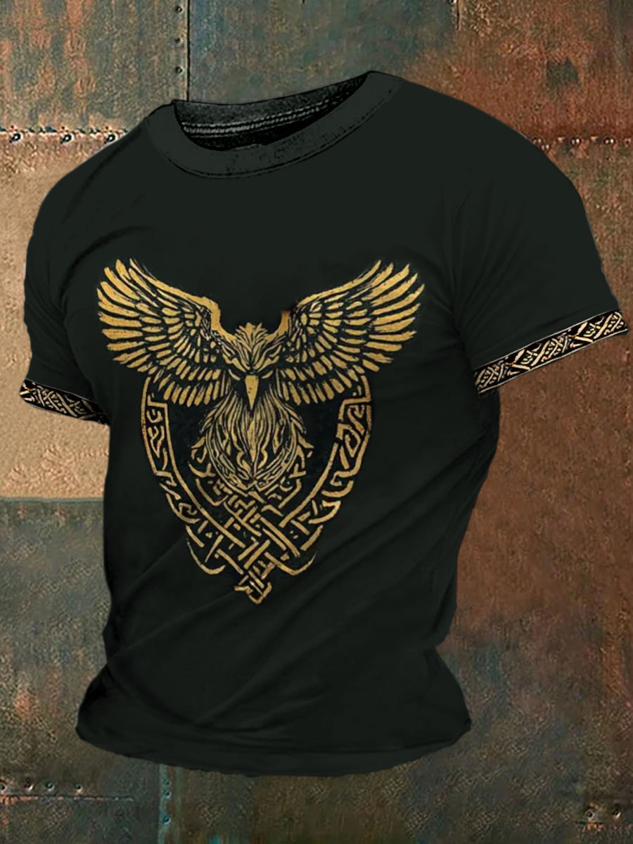 Viking Eagle Keltischer Knoten bedrucktes Rundhals-Sport-Kurzarm-T-Shirt