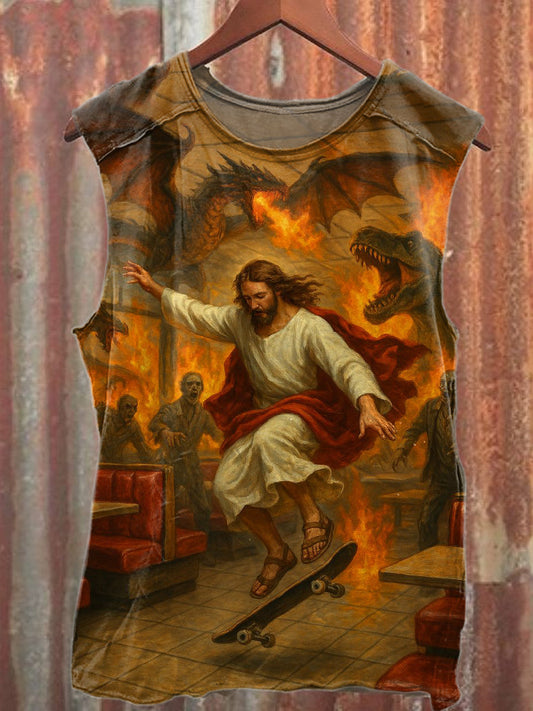 Vintage Jesus bedrucktes lässiges Baumwoll-Tanktop