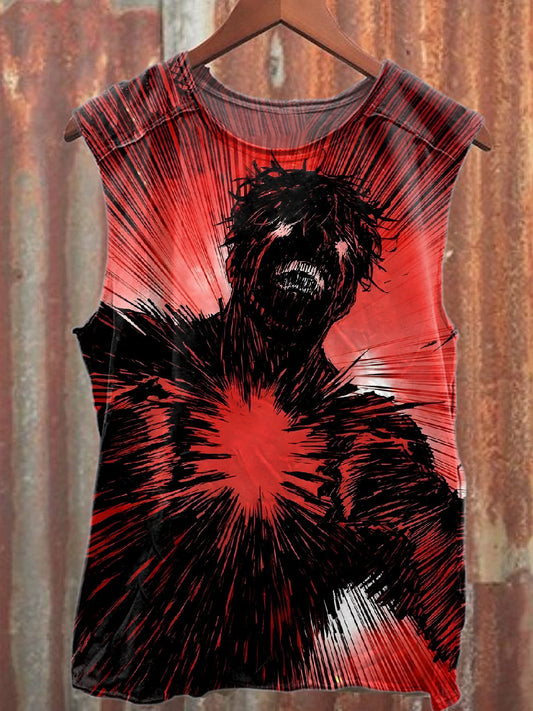 Vintage Samurai Warrior Print Casual Cotton Tank Top