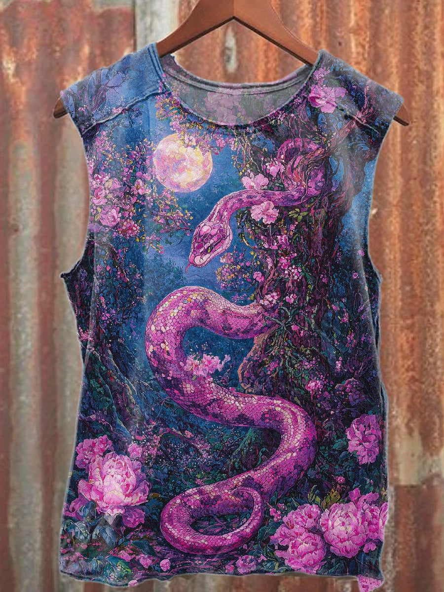 Vintage Snake Graffiti Print Casual Baumwolle Tank Top