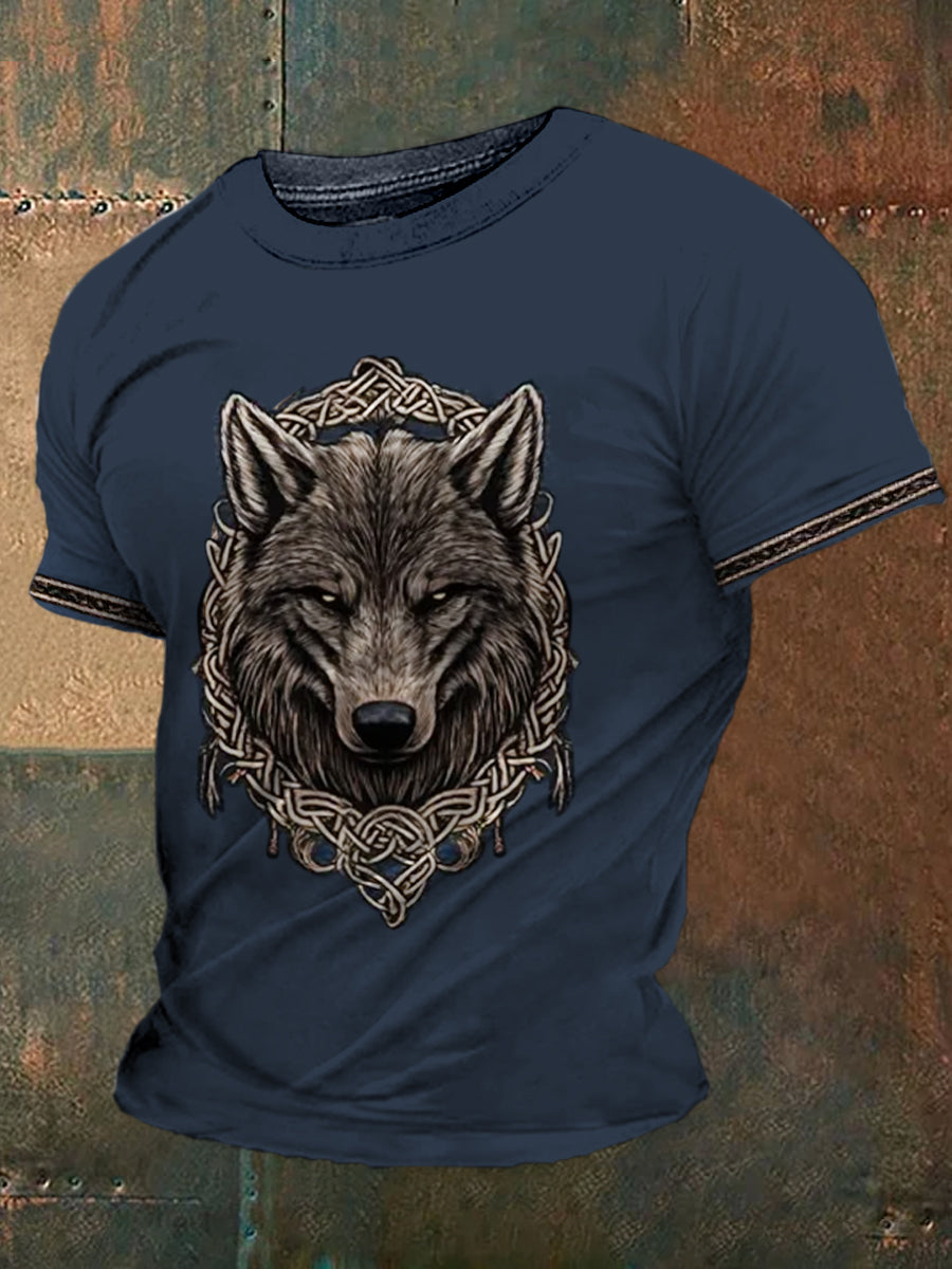 Viking Wolf keltischer Knoten bedrucktes Rundhals-Sport-Kurzarm-T-Shirt