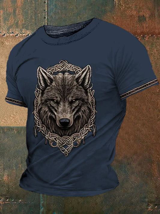 Viking Wolf keltischer Knoten bedrucktes Rundhals-Sport-Kurzarm-T-Shirt
