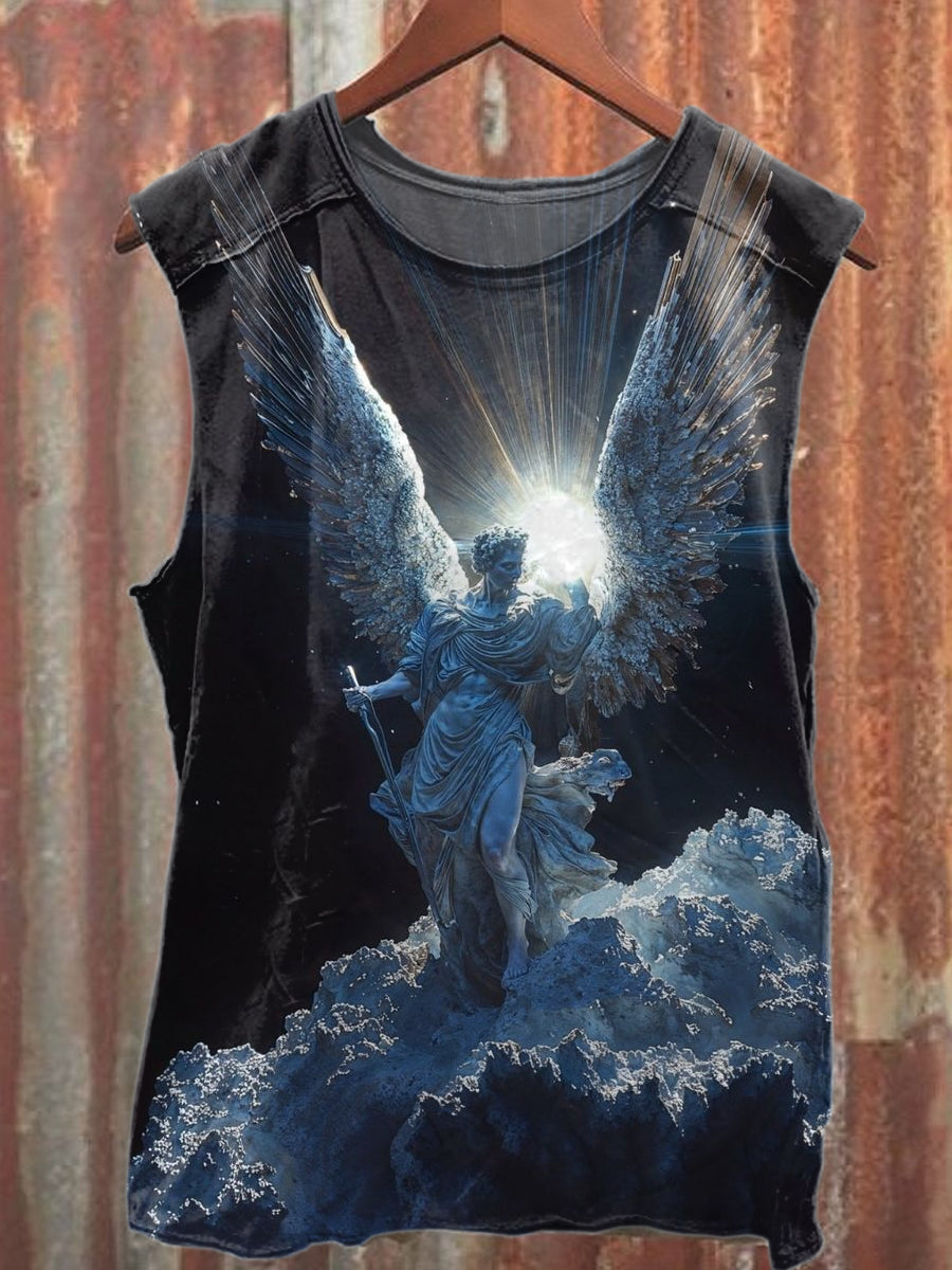 Vintage Angel Print Freizeit-Tanktop aus Baumwolle