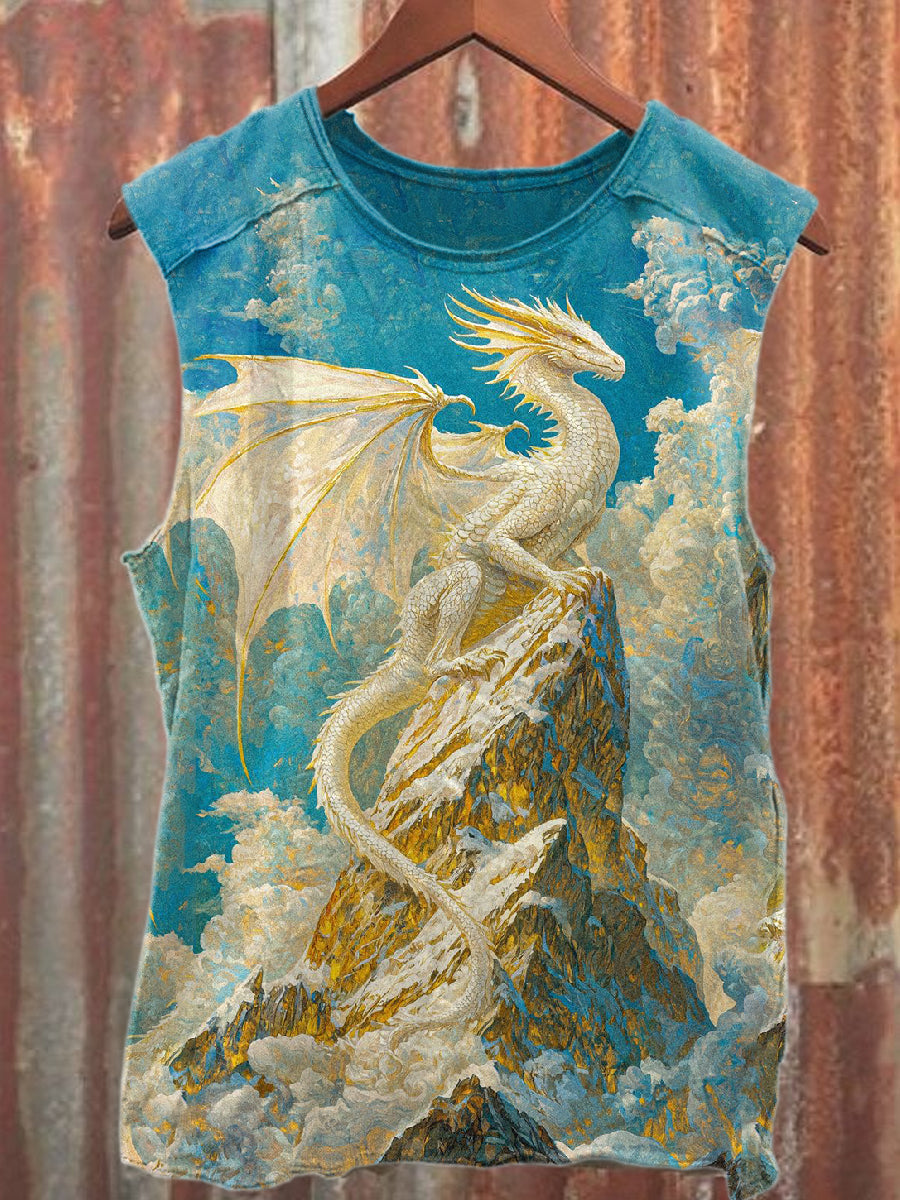 Vintage Drachen druck Lässiges Baumwoll-Tanktop