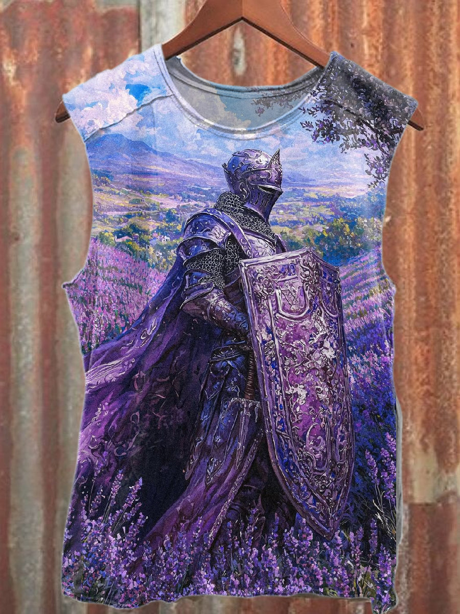 Vintage lila Ritter druck lässig Baumwoll-Tanktop