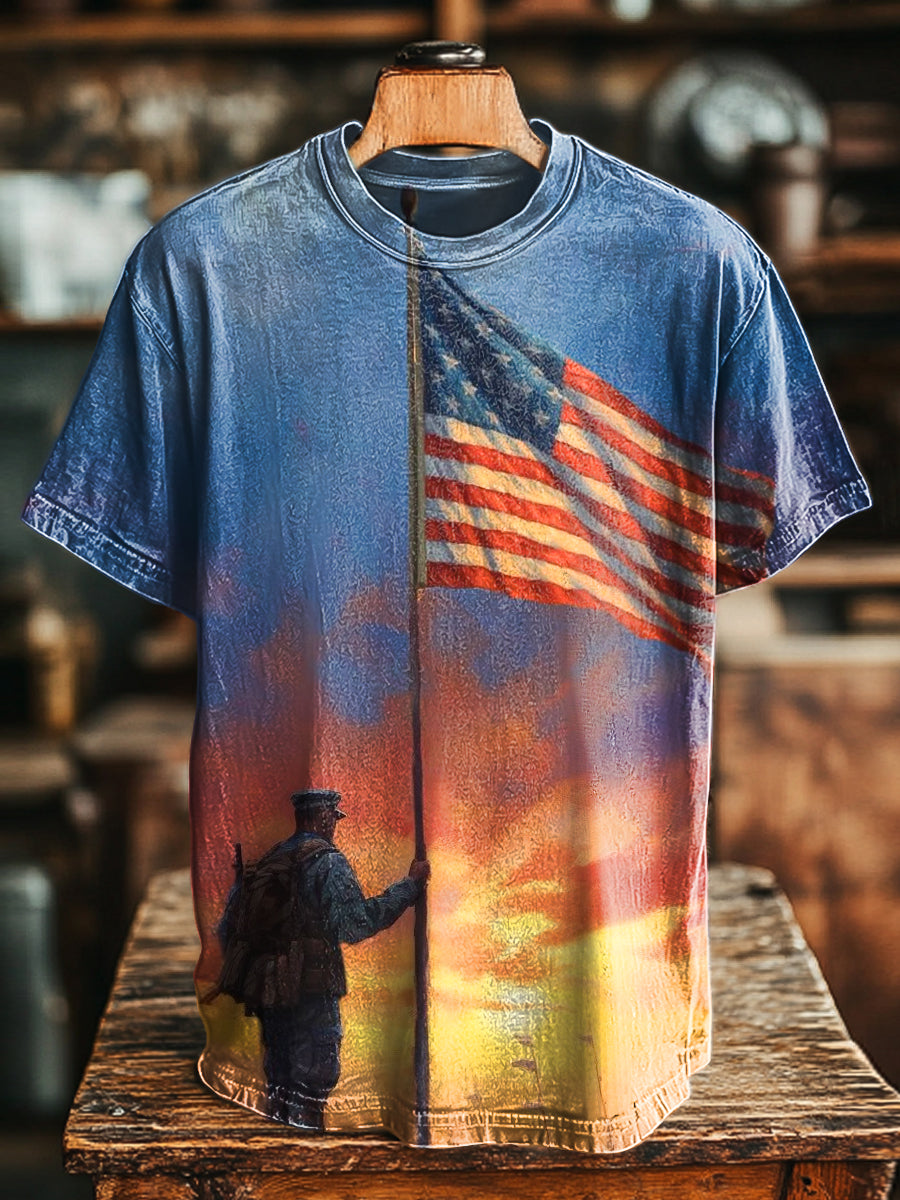 Unisex Vintage Flagge Ölgemälde Druck lässig lose T-Shirt